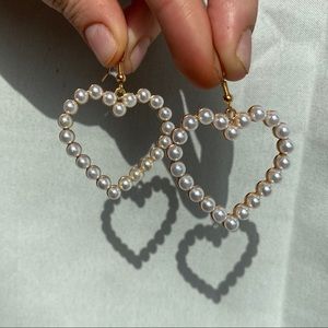 White & Gold Heart Shape Outline Drop Earrings